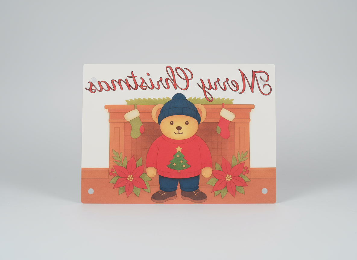Merry Christmas Glass Cutting Board - Teddy Bear Design