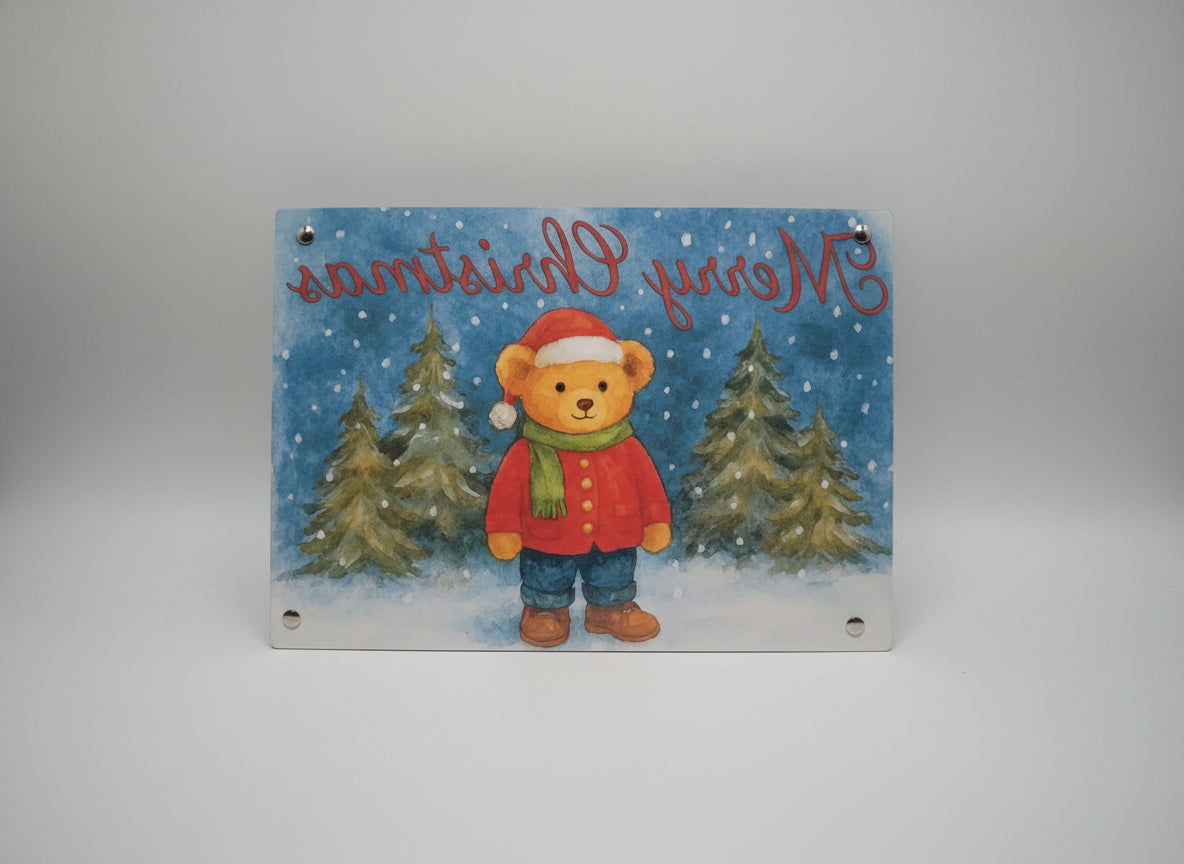 Winter Teddy Bear Glass Cutting Board - Snow Scene