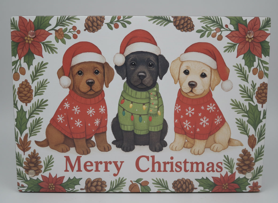 Merry Christmas Glass Cutting Board - Labrador Puppies
