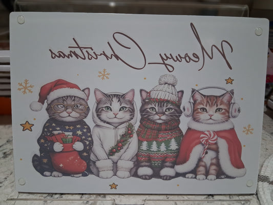 A Meowy Christmas Glass Cutting Board - Cats in Winter Gear