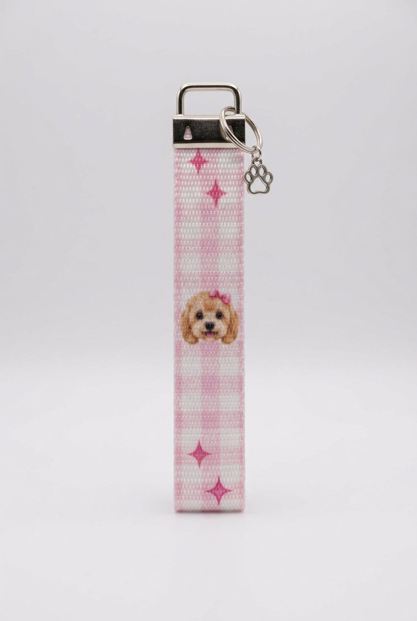 Pink Puppy wristlet key fob