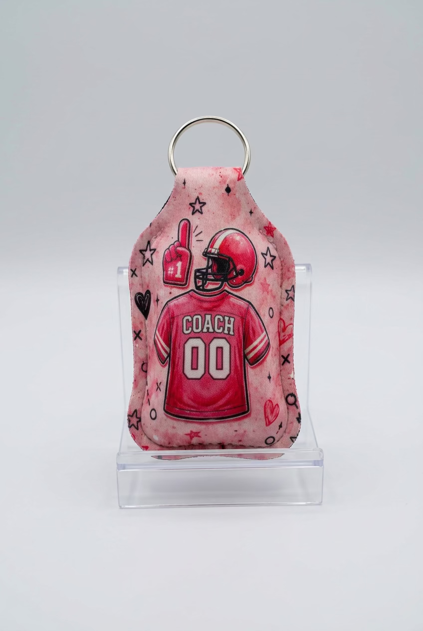 Pink Football Hand Sanitizer Holder with 1 oz Bottle