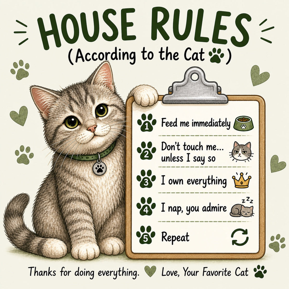 House Rules Cat Fridge Magnet – 3x3 metal magnet