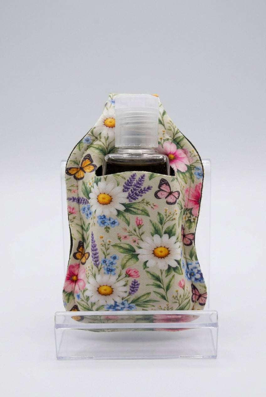 Butterfly Garden hand sanitizer holder with refillable bottle