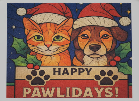 Happy Pawlidays Glass Cutting Board - Cat & Dog Design