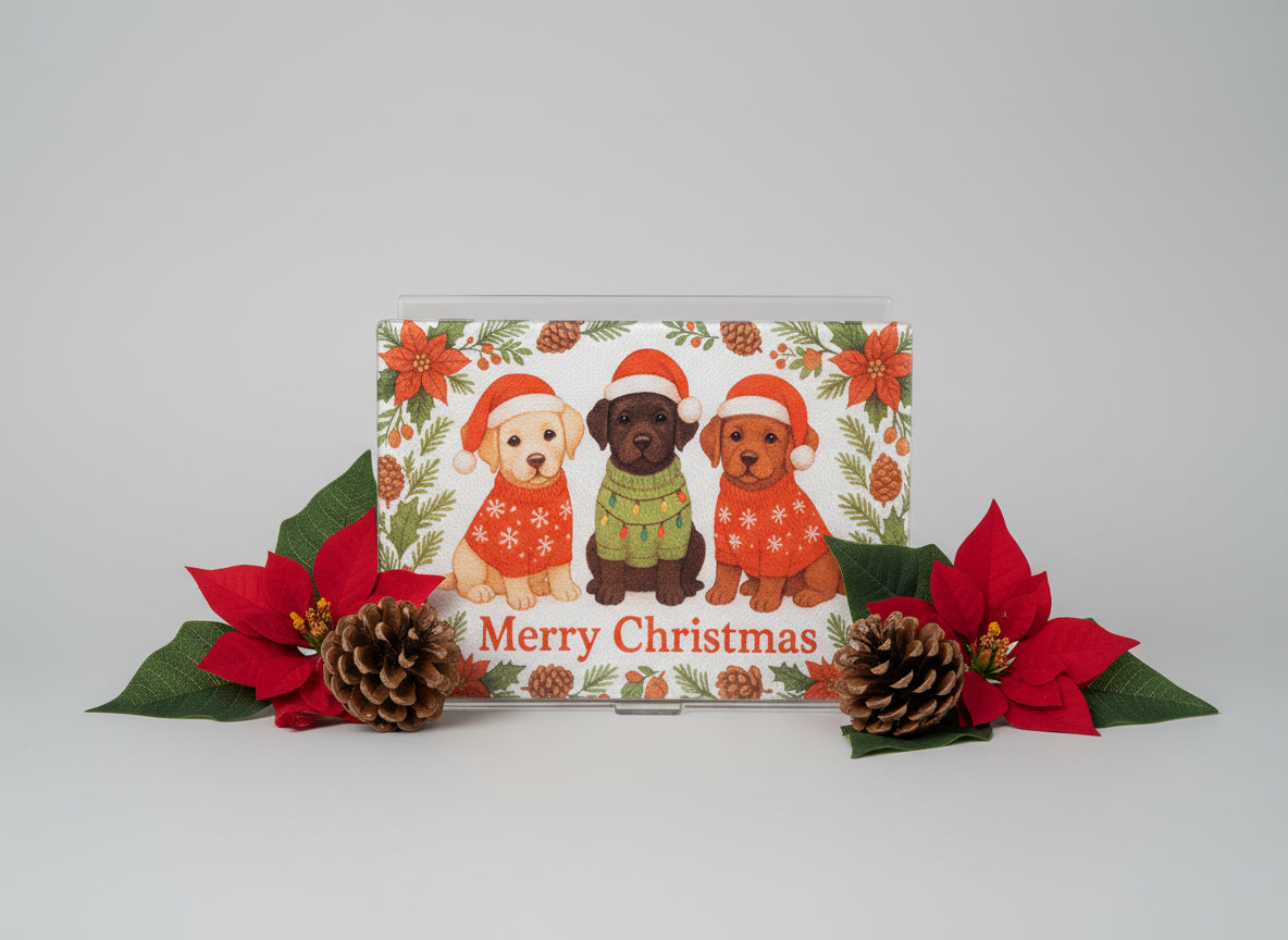 Merry Christmas Glass Cutting Board - Labrador Puppies