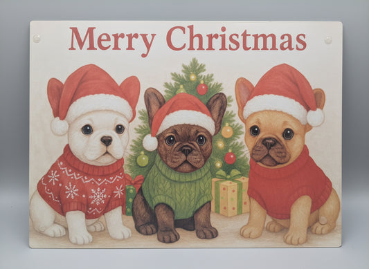 Festive Glass Cutting Board - French Bulldog Puppies