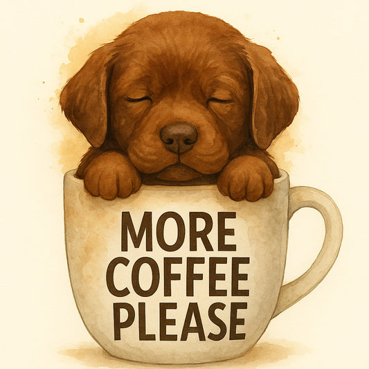 More Coffee Please Puppy Fridge Magnet – Design 2