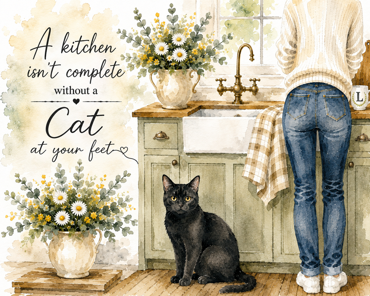 A Kitchen Isn't Complete Without A Cat At Your Feet