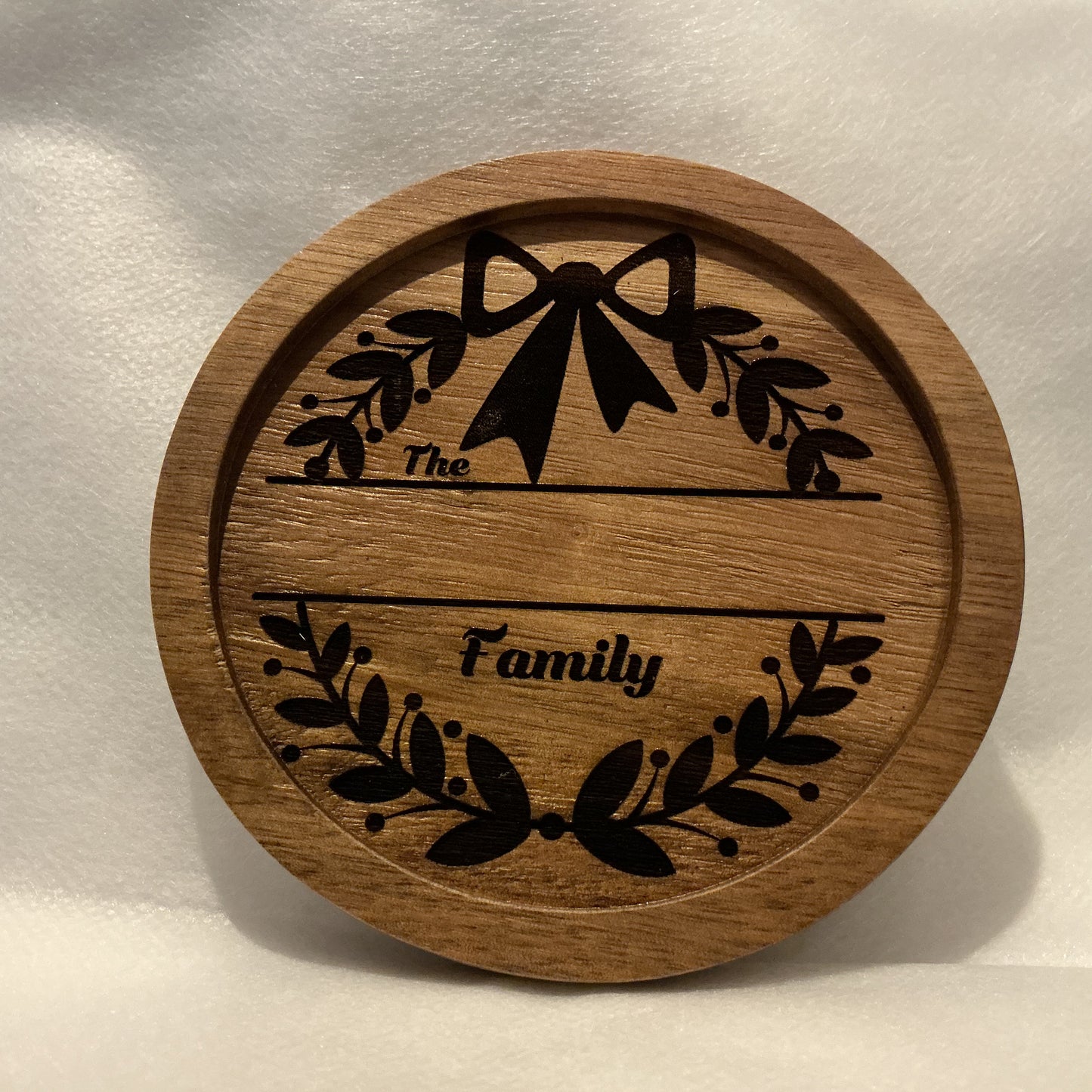 Personalized Christmas Wreath Coasters - Family Name