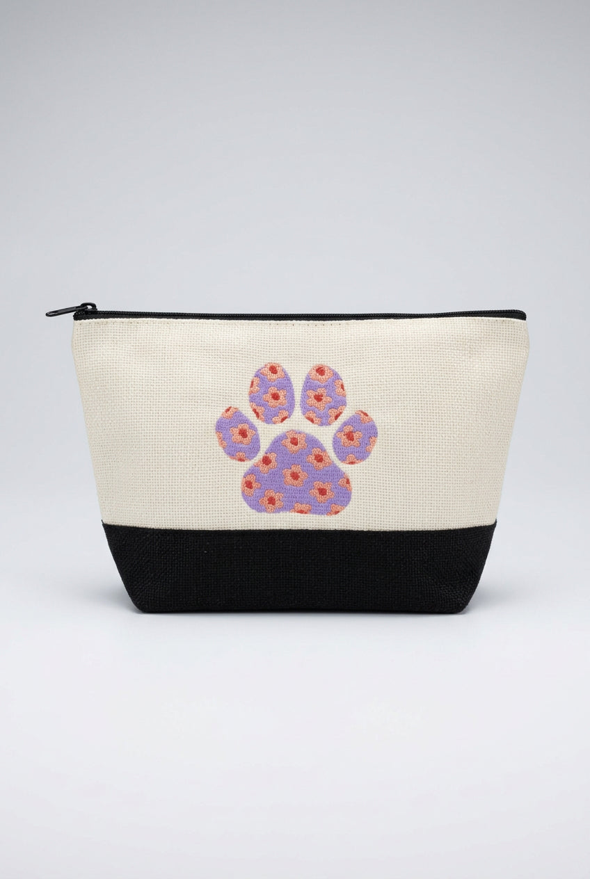 Floral Paw embroidered everyday pouch