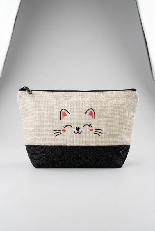 Cat Face embroidered everyday pouch