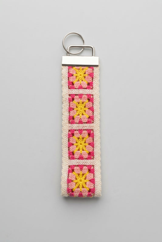 Pink Floral Crochet wristlet key fob
