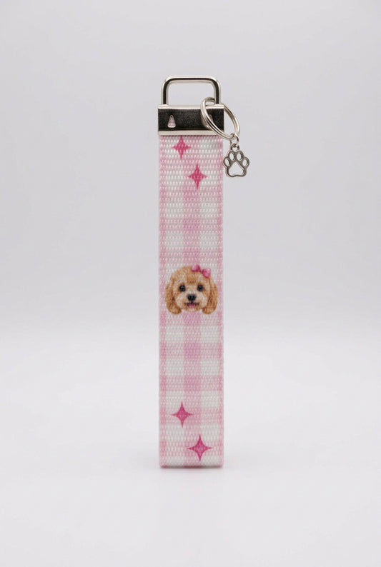 Pink Puppy wristlet key fob