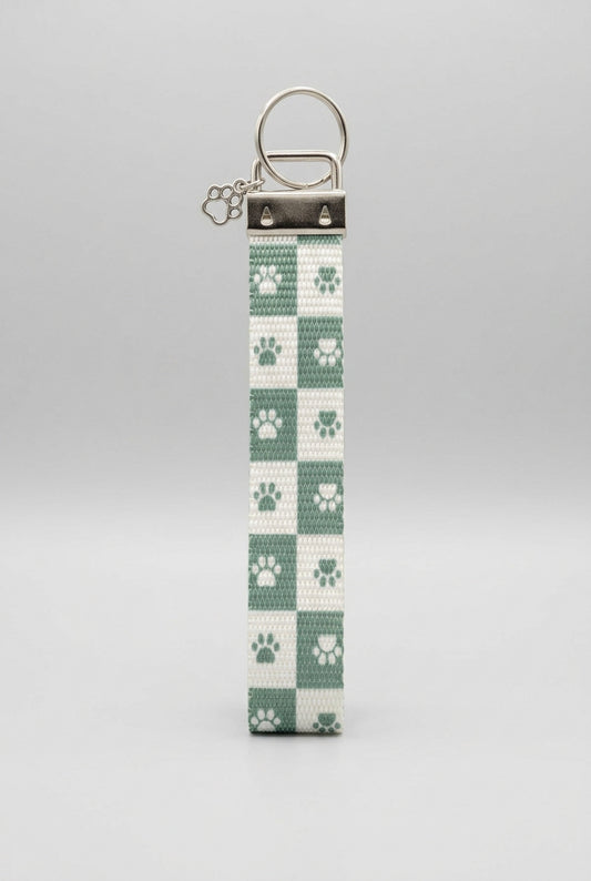 Green Checkered Paws wristlet key fob