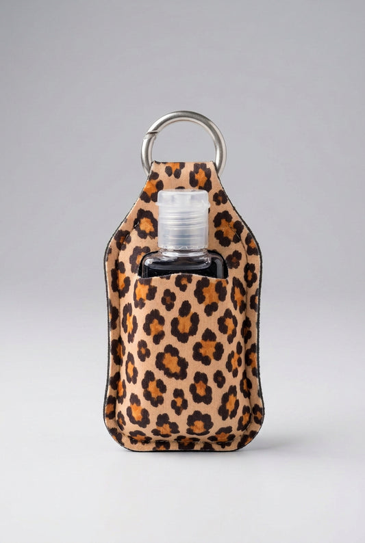 Leopard Print hand sanitizer holder with refillable bottle