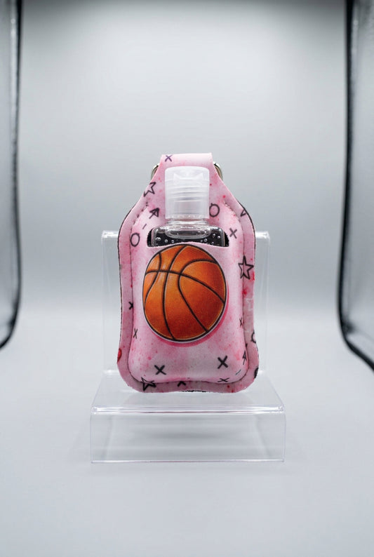 Pink Basketball hand sanitizer holder with refillable bottle