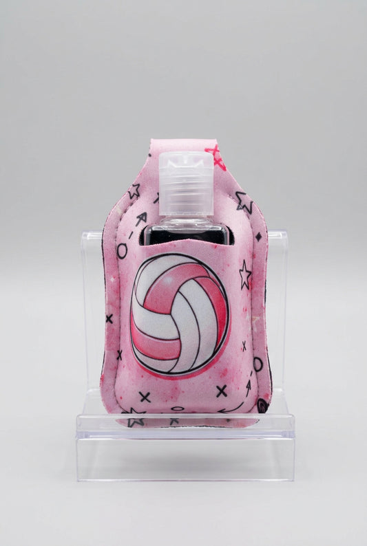 Pink Volleyball hand sanitizer holder with refillable bottle