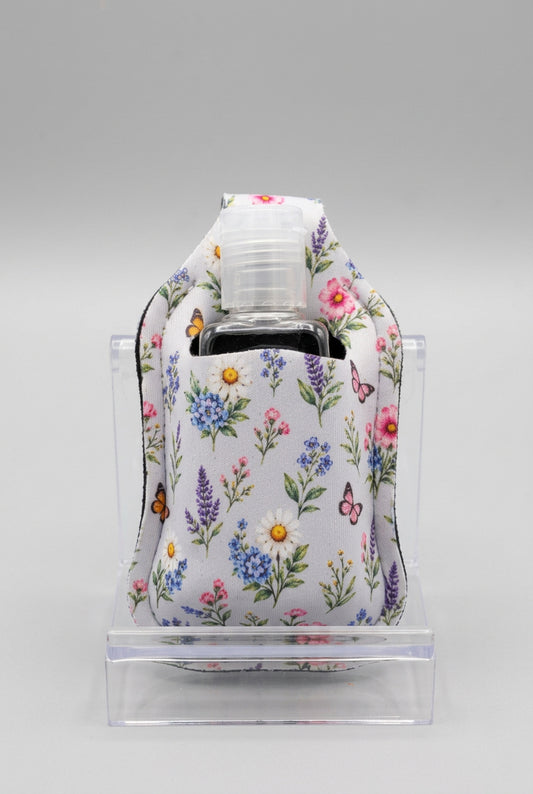 Wildflower Meadow hand sanitizer holder with refillable bottle
