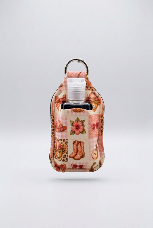 Pink Western hand sanitizer holder with refillable bottle