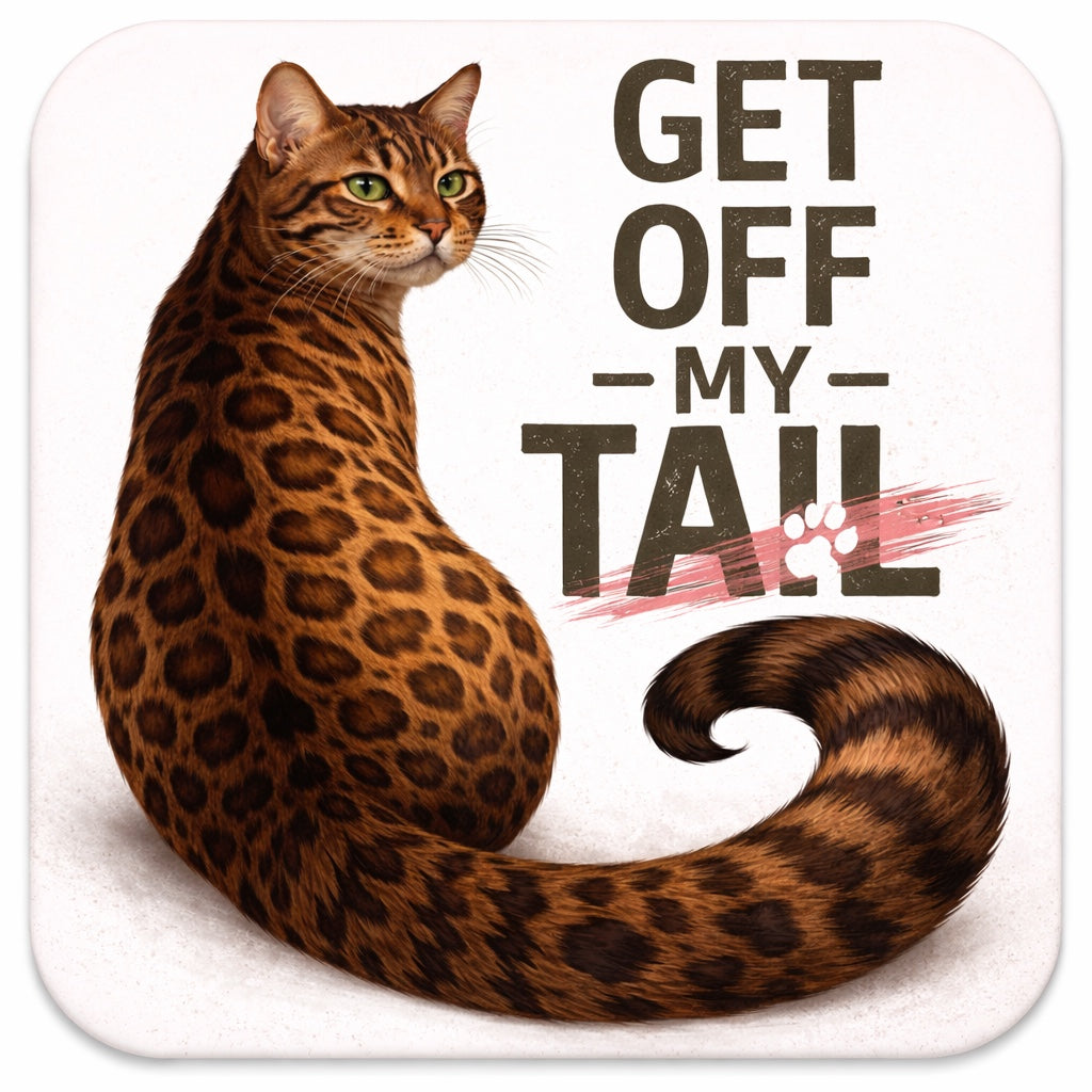 Get Off My Tail Bengal Cat Fridge Magnet – 3x3 metal magnet